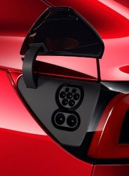 Close up of a Tesla Model 3 charger port