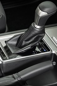 Close up image of a gear stick in a modern rental car